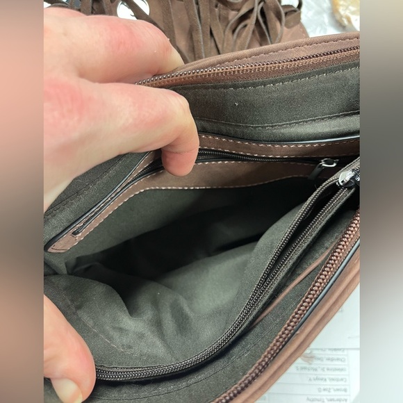 Leather And Turquoise Brown Fringe Shoulder Bag - Picture 8 of 12